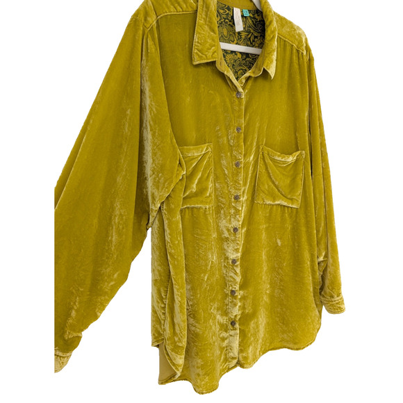 Pilcro Velvet Button Down Top Yellow Boho Anthropologie 22W Festival Lagenlook - Picture 5 of 12